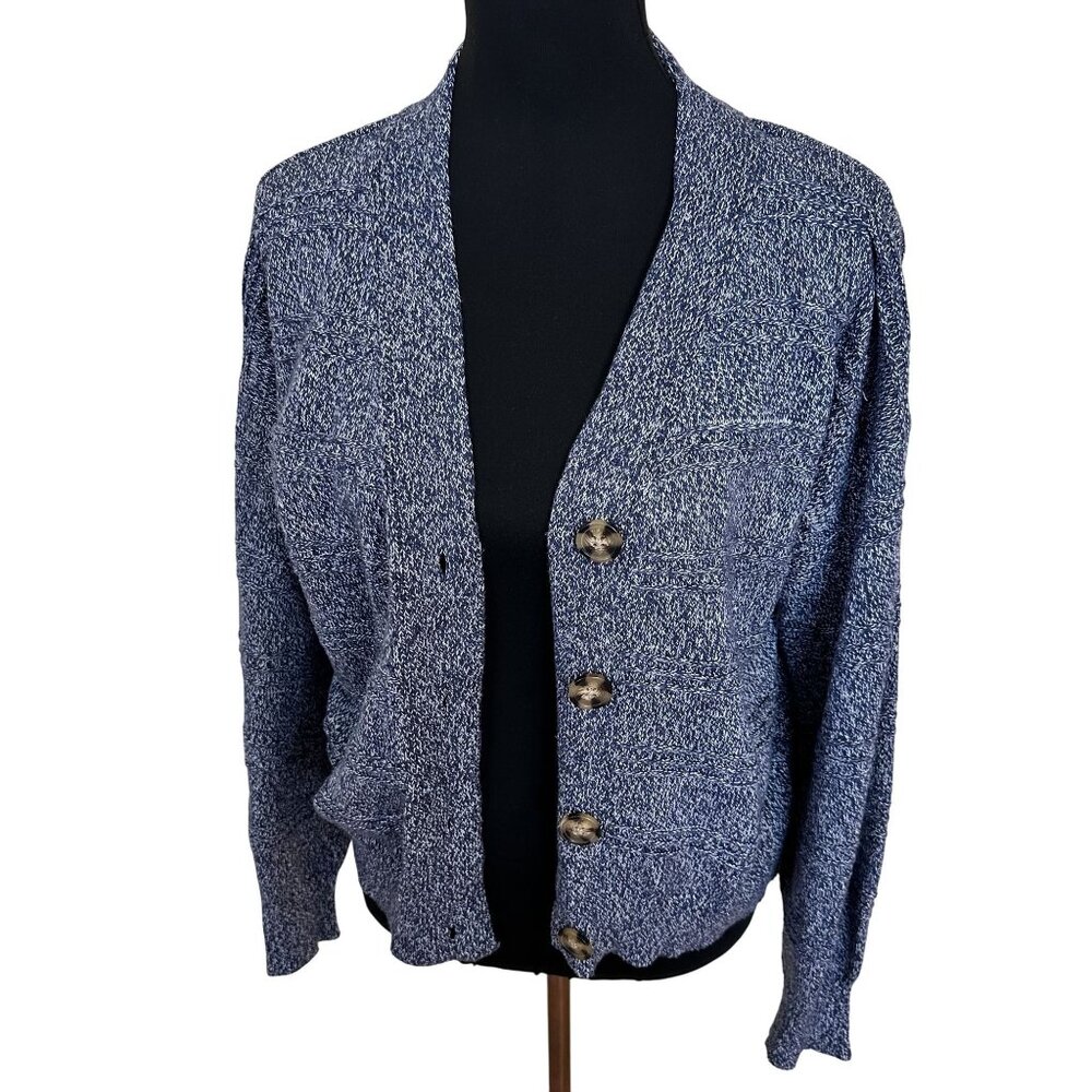 Cupcakes & Cashmere Womens Cardigan Sweater Blue White Size Large Comfy
